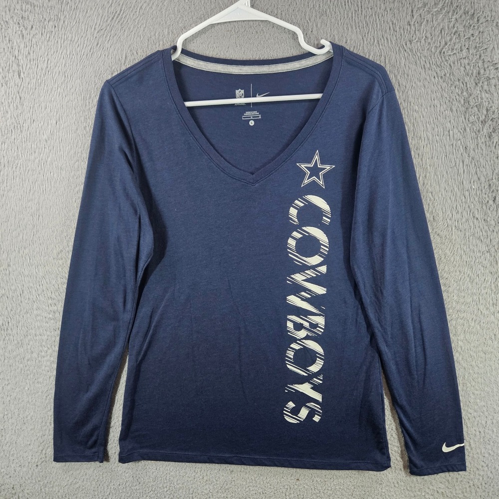 Nike Dallas Cowboys Womens Long Sleeve V-Neck T-Shirt Navy‎ Blue Large NFL Star